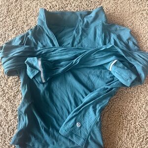Lululemon rulu run ribbed dark teal cropped half zip